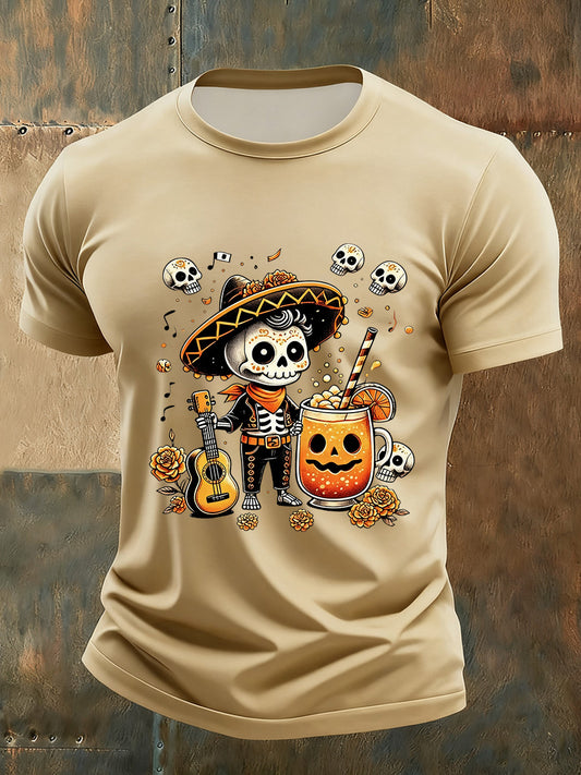 Camiseta Día de los muertos con estampado vintage para hombre