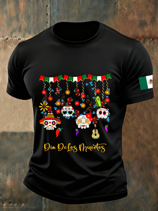 Camiseta Día de los muertos con estampado vintage para hombre