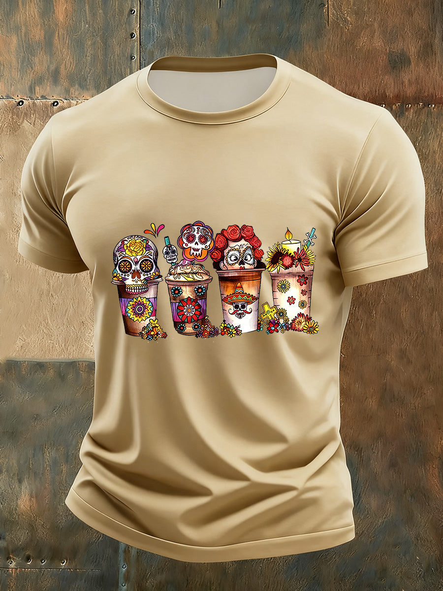 Camiseta Día de los muertos con estampado vintage para hombre