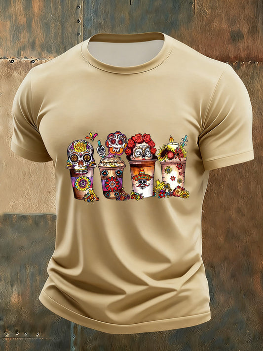 Camiseta Día de los muertos con estampado vintage para hombre