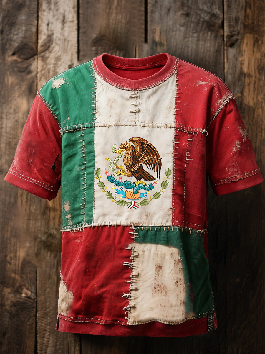 Camiseta casual mexicana de la impresión del remiendo de la bandera de los hombres
