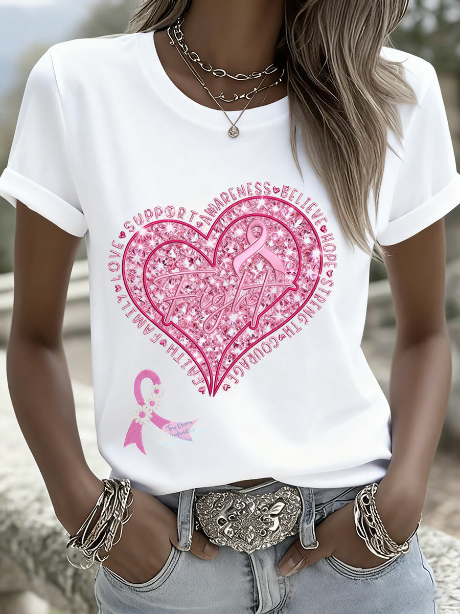 Camiseta animal bordada con lentejuelas de fantasía de cáncer de mama para mujer