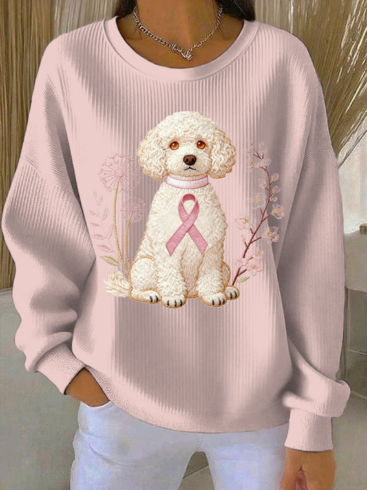 Sudadera casual con estampado rosa de cáncer de mama para mujer