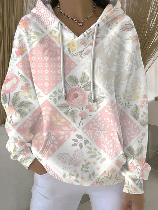 Sudadera con capucha casual de impresión rosa de cáncer de mama para mujer