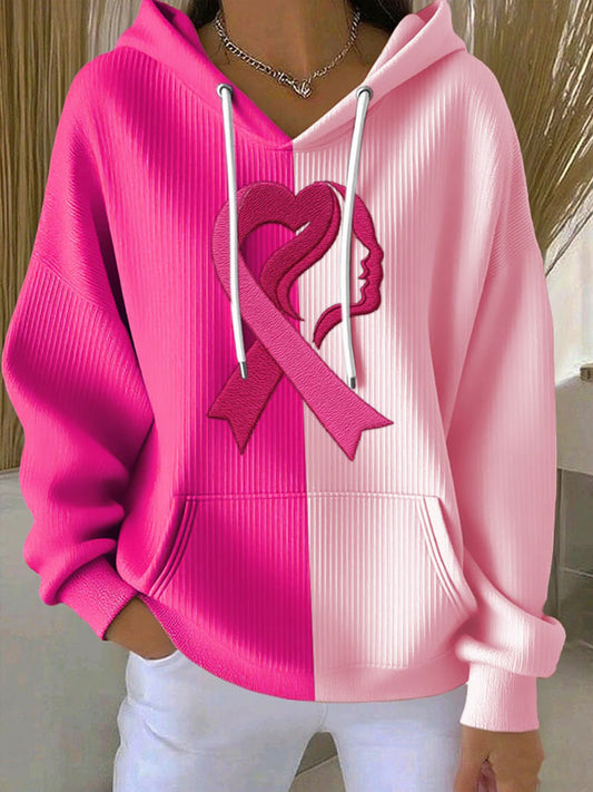 Sudadera con capucha de impresión de conciencia de cáncer de mama para mujer