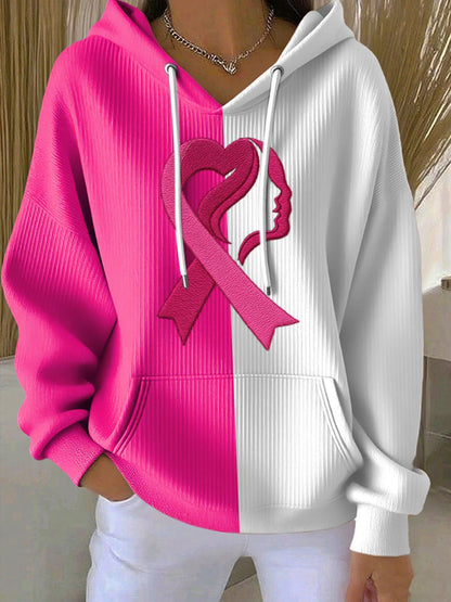 Sudadera con capucha de impresión de conciencia de cáncer de mama para mujer