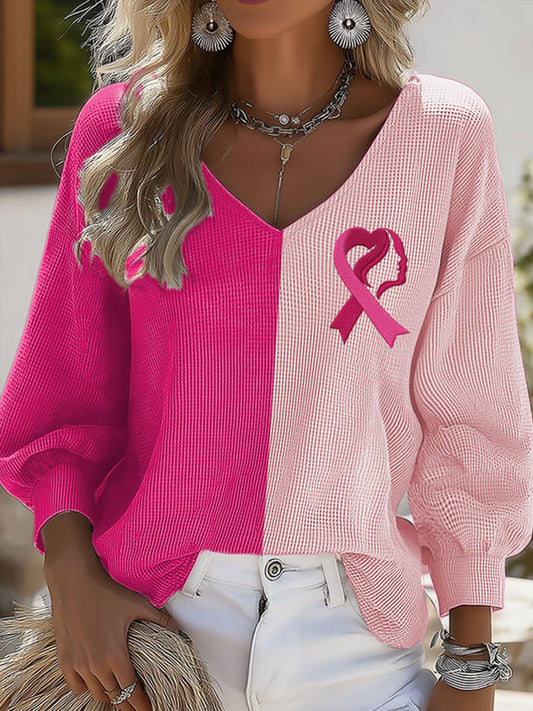 La conciencia del cáncer de mama de las mujeres imprime la camisa de manga larga casual