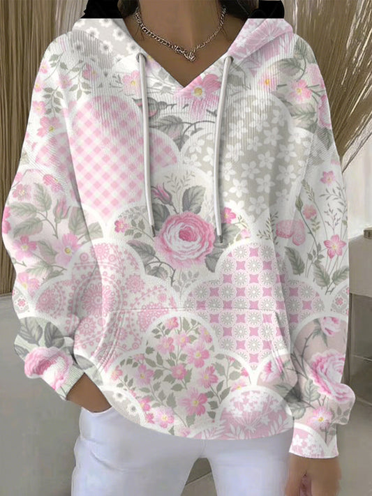 Sudadera con capucha casual de impresión rosa de cáncer de mama para mujer