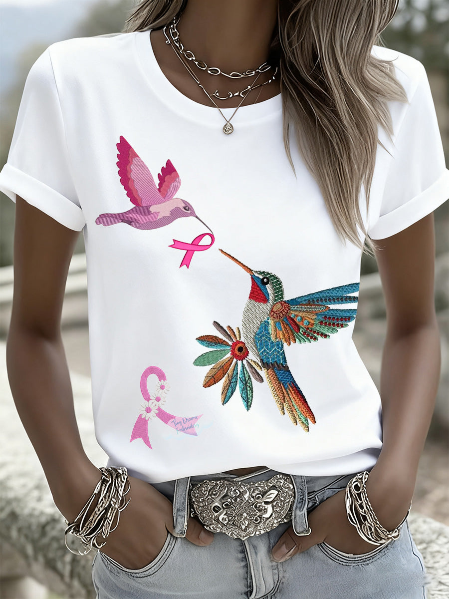 Camiseta animal bordada con lentejuelas de fantasía de cáncer de mama para mujer