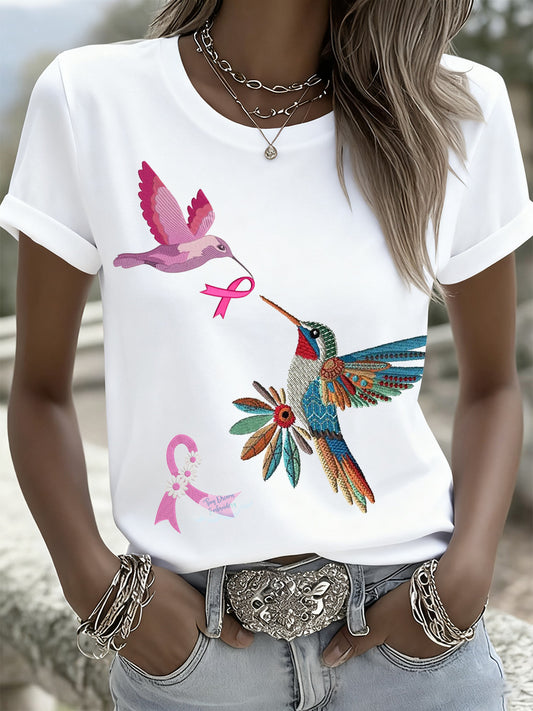 Camiseta animal bordada con lentejuelas de fantasía de cáncer de mama para mujer