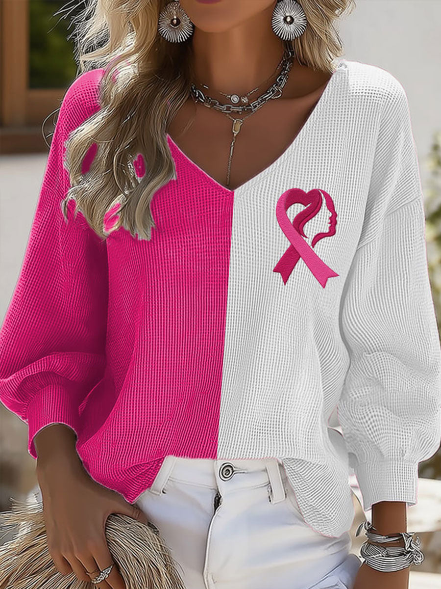La conciencia del cáncer de mama de las mujeres imprime la camisa de manga larga casual