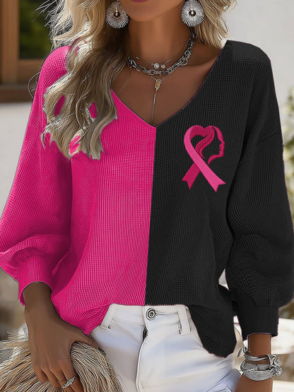 La conciencia del cáncer de mama de las mujeres imprime la camisa de manga larga casual