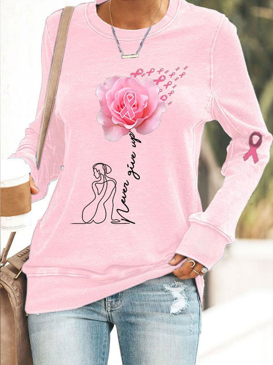 Sudadera con estampado de conciencia de cáncer de mama para mujer
