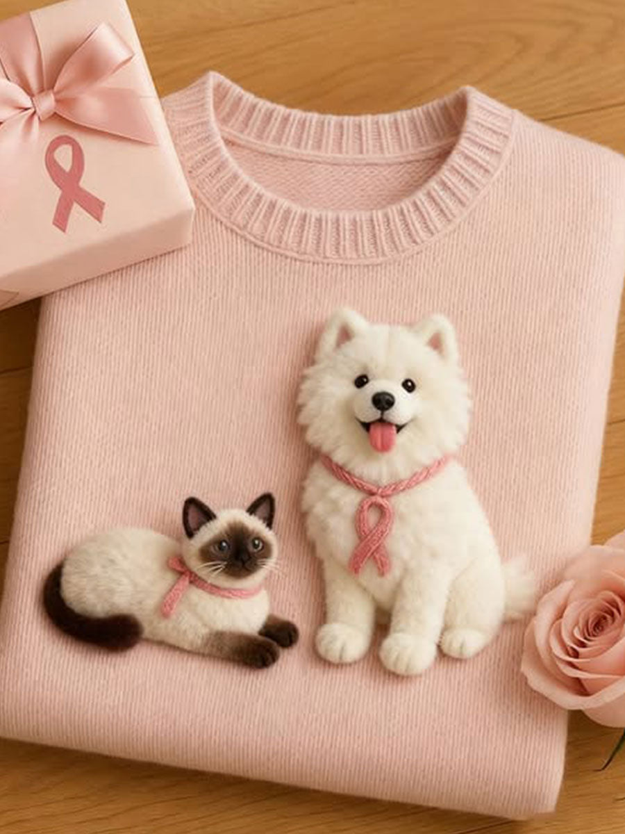 Suéter regular animal lindo de la conciencia del cáncer de pecho de las mujeres