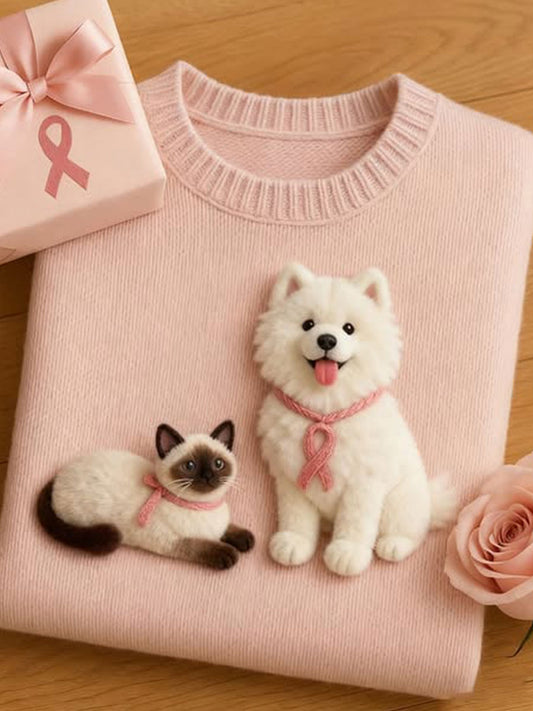 Suéter regular animal lindo de la conciencia del cáncer de pecho de las mujeres