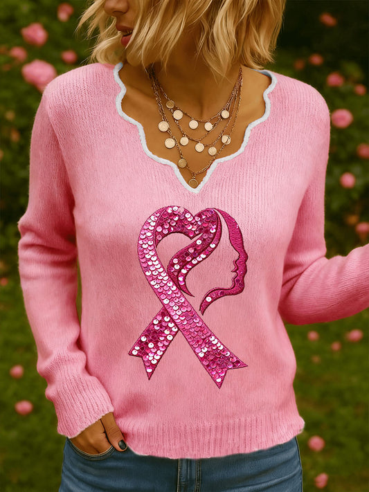 La conciencia del cáncer de mama de las mujeres imprime la camisa de manga larga casual