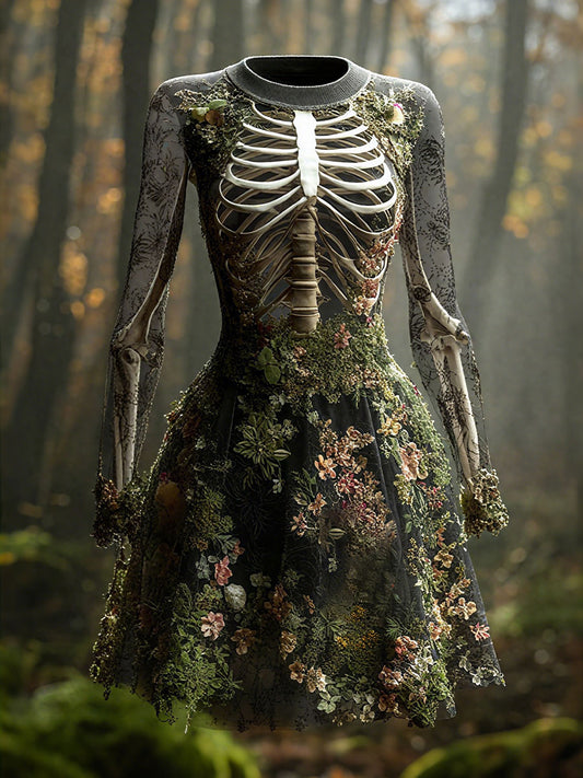 Vestido esqueleto floral de Halloween para mujer