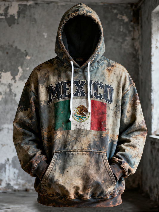 Hombres Vintage Mexican Flag Print Casual Hoodie