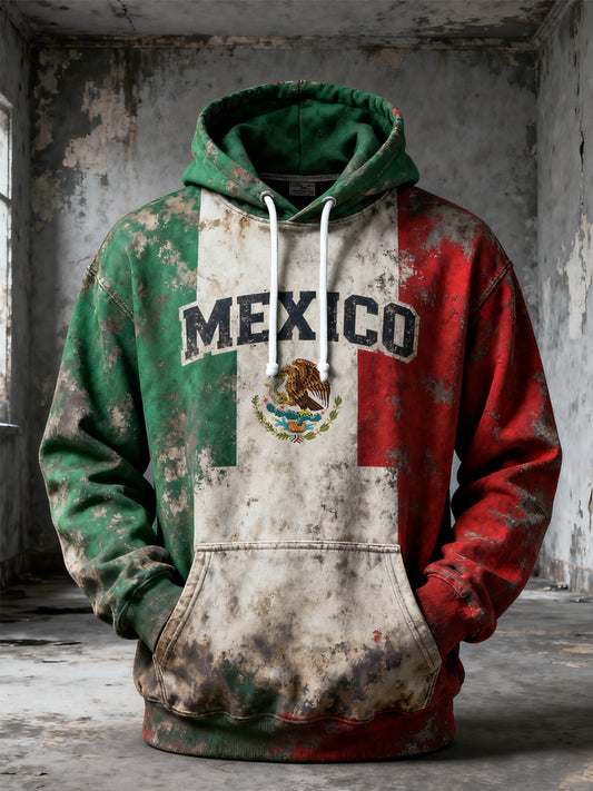Hombres Vintage Mexican Flag Print Casual Hoodie