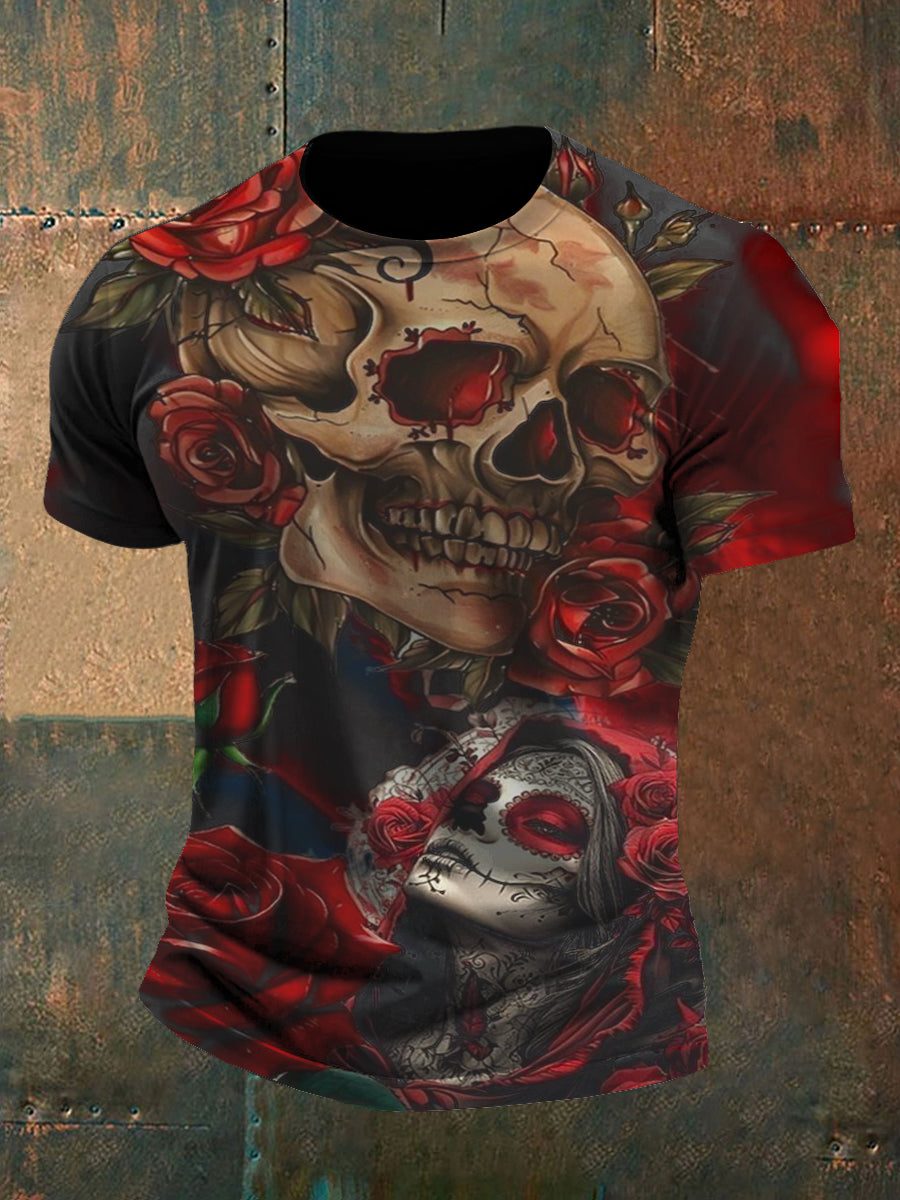 Día mexicano de los hombres de la camiseta ocasional del vintage muerto