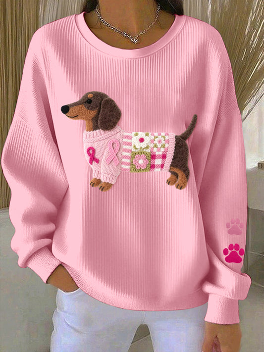 Conciencia del cáncer de mama de las mujeres Dachshund Felt Art Sudadera