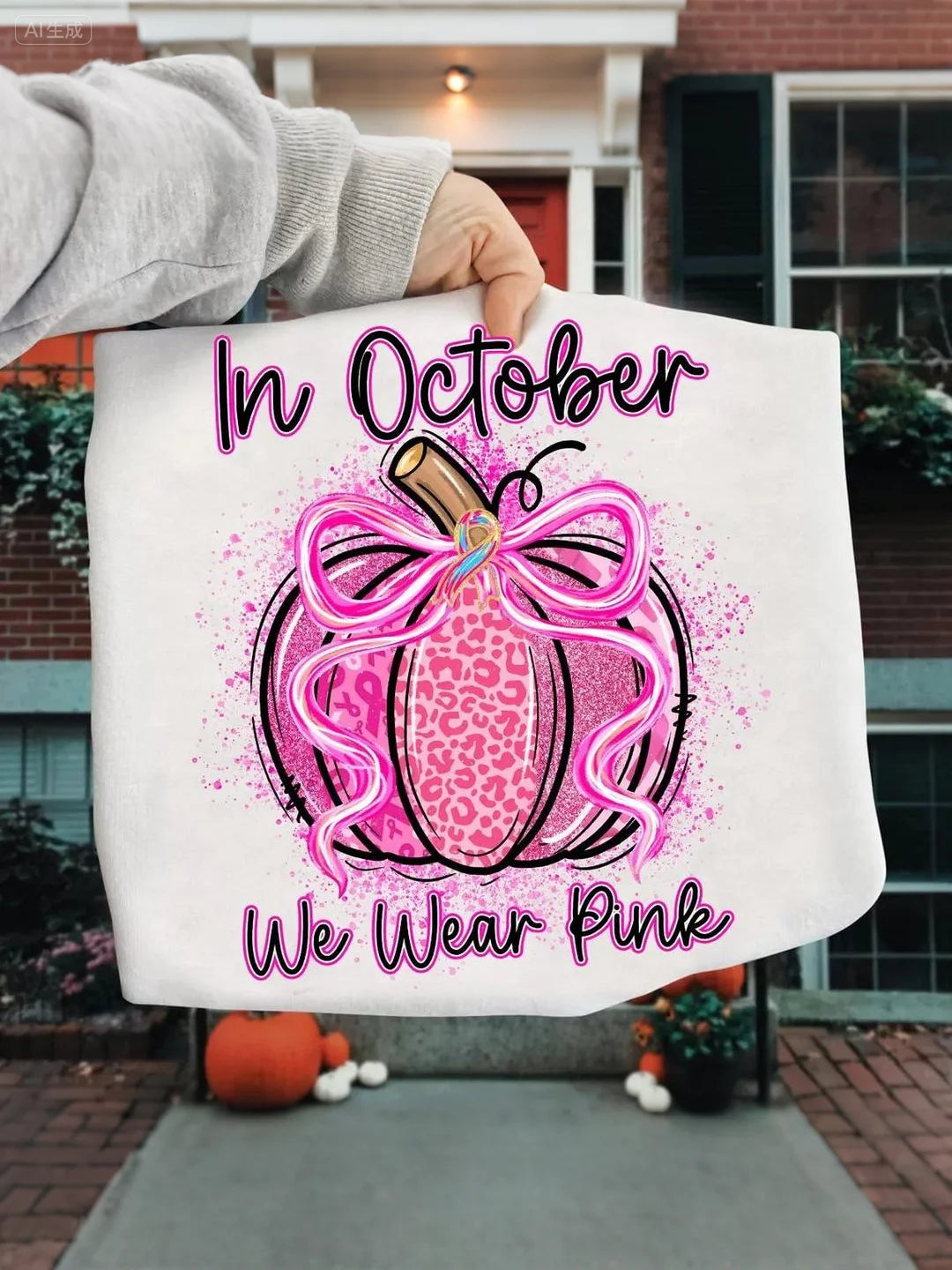 En octubre de las mujeres que usan la camiseta rosa conciencia del cáncer de mama