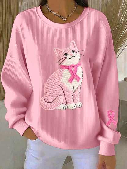 Sudadera con patrón de gato de conciencia de cáncer de mama para mujer