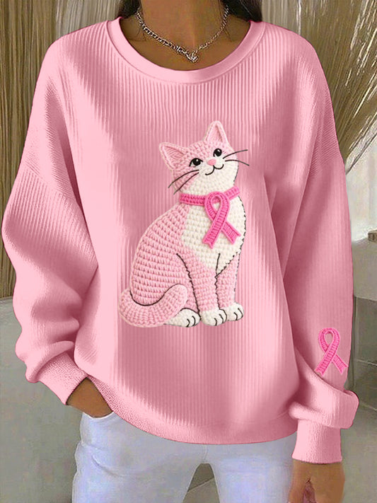 Sudadera con patrón de gato de conciencia de cáncer de mama para mujer