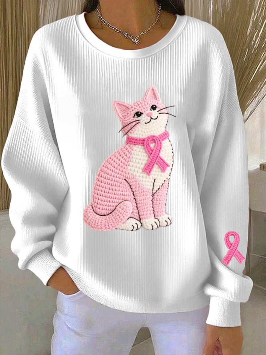 Sudadera con patrón de gato de conciencia de cáncer de mama para mujer