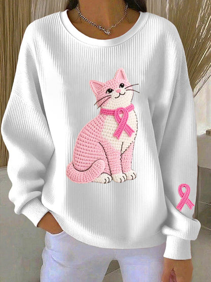 Sudadera con patrón de gato de conciencia de cáncer de mama para mujer