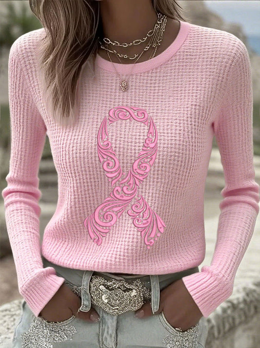 Las mujeres de la conciencia del cáncer de mama Pink Ribbon Camisetas de manga larga