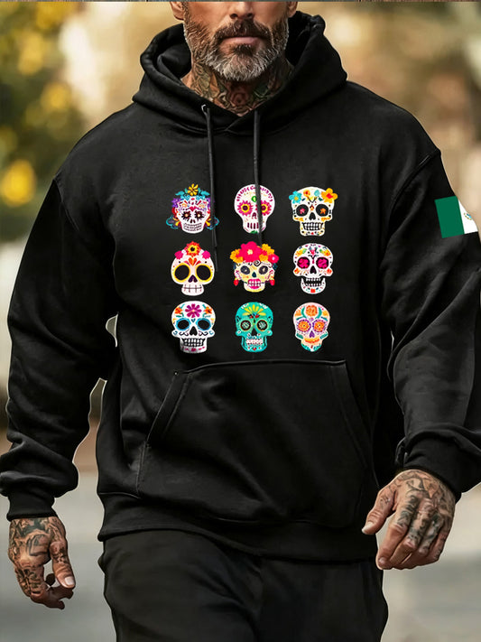 Sudadera con capucha de estampado animal de día de los muertos para hombre