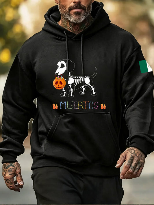Sudadera con capucha de estampado animal de día de los muertos para hombre