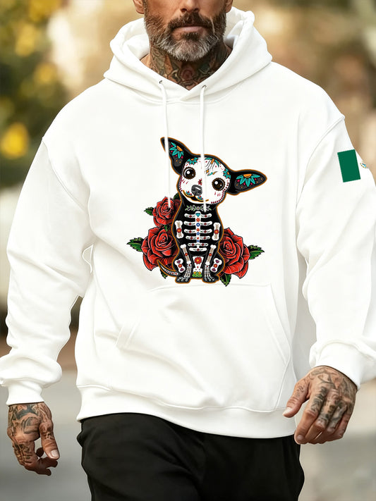 Sudadera con capucha de estampado animal de día de los muertos para hombre