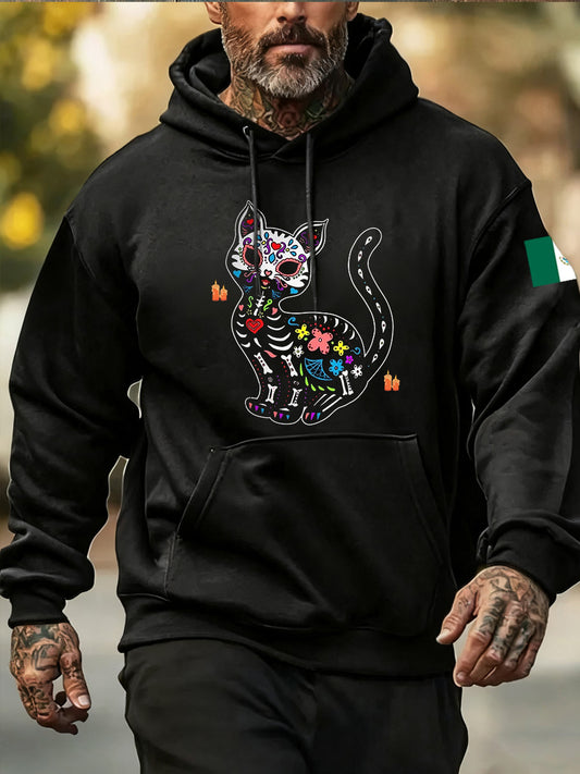 Sudadera con capucha de estampado animal de día de los muertos para hombre