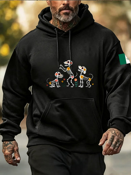 Sudadera con capucha de estampado animal de día de los muertos para hombre