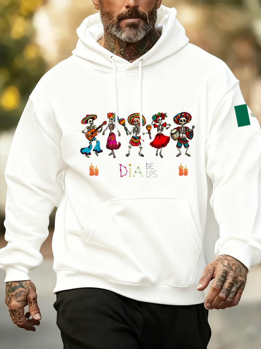 Sudadera con capucha de estampado animal de día de los muertos para hombre