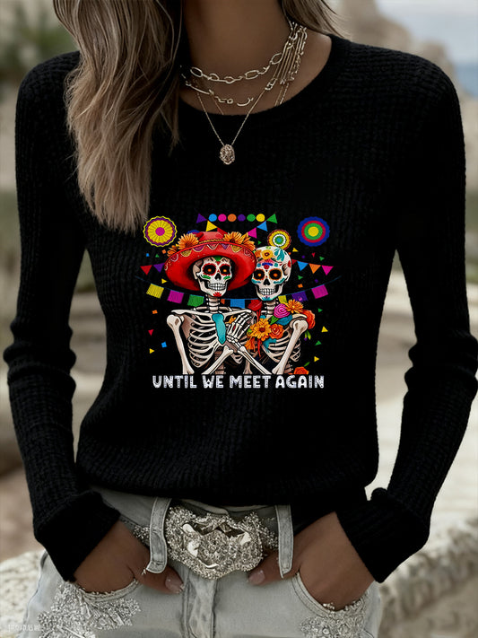 Suéter conmemorativo con estampado animal del día de los muertos para mujer