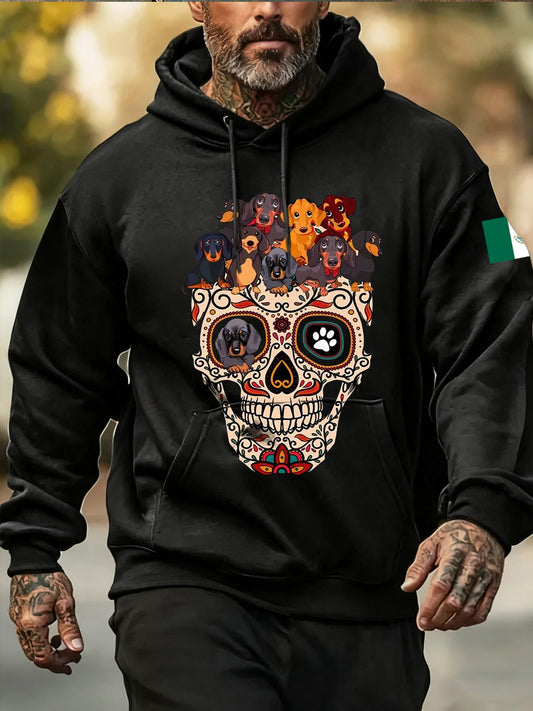 Sudadera con capucha de estampado animal de día de los muertos para hombre