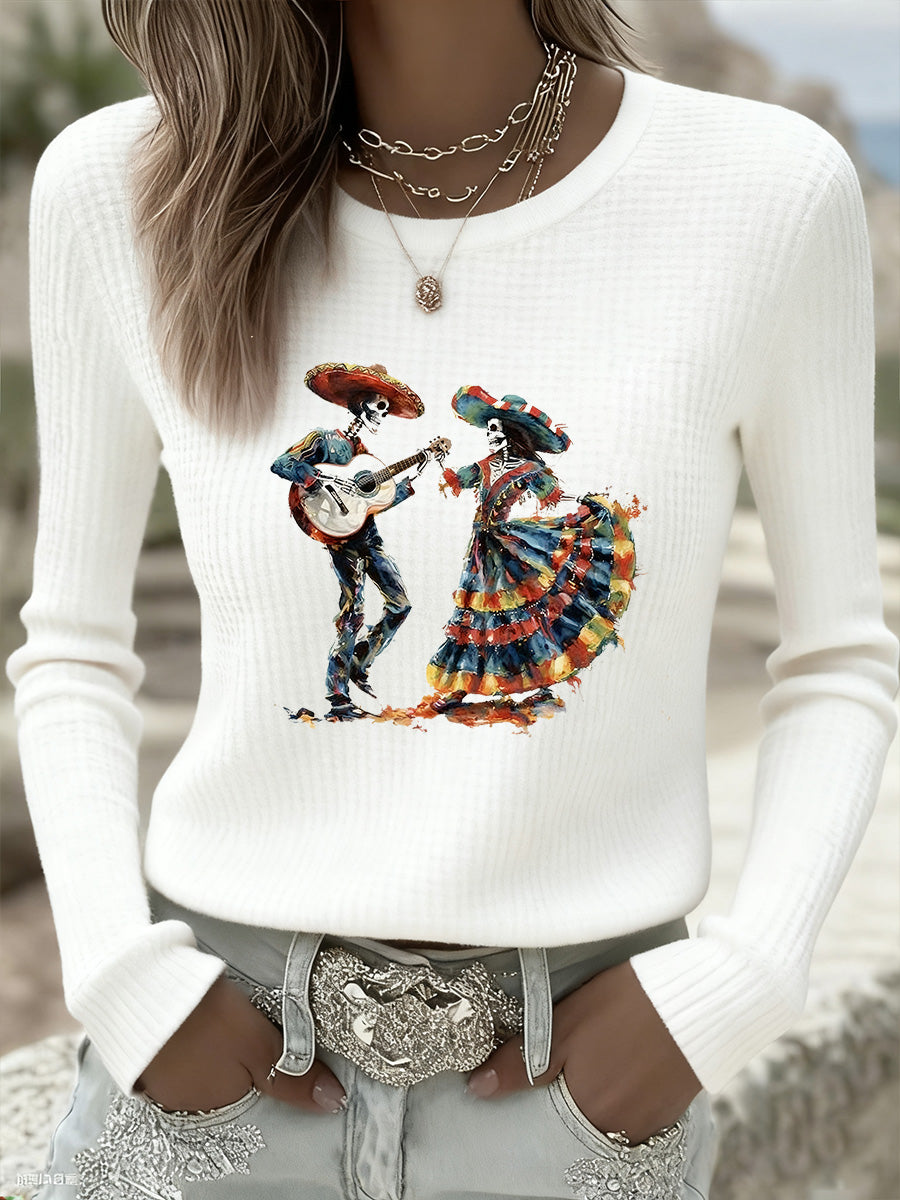 Suéter conmemorativo con estampado animal del día de los muertos para mujer