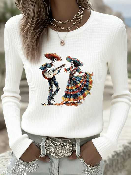 Suéter conmemorativo con estampado animal del día de los muertos para mujer