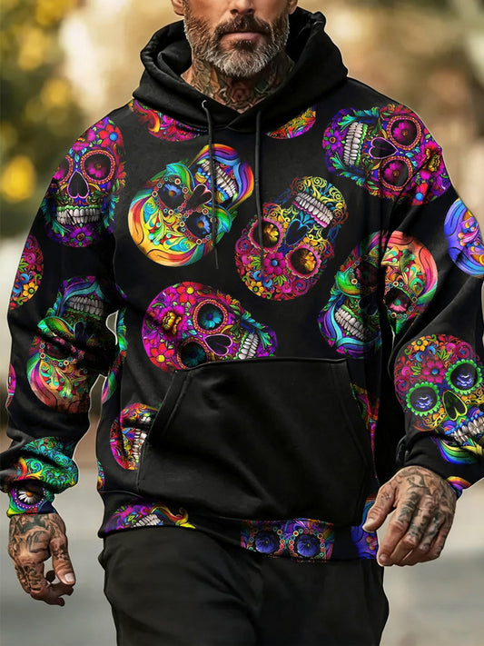 Sudadera conmemorativa vintage de día de los muertos con estampado de arte para hombre