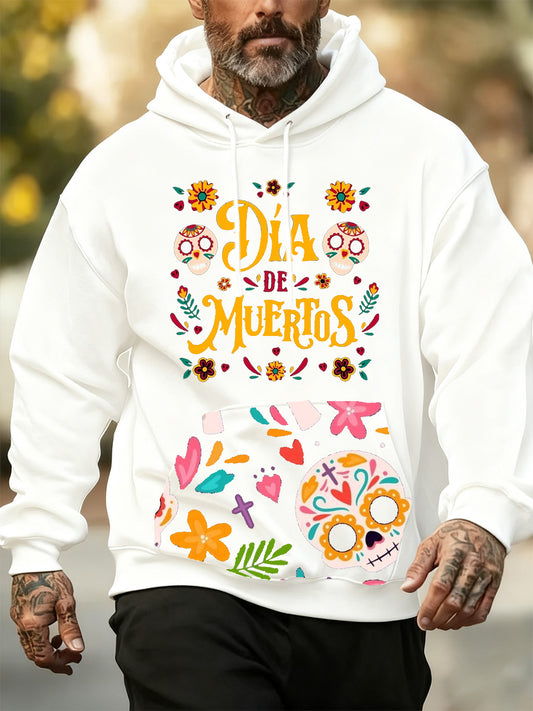 Sudadera conmemorativa vintage de día de los muertos con estampado de arte para hombre