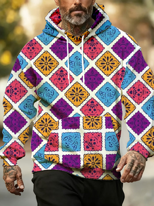 Sudadera conmemorativa vintage de día de los muertos con estampado de arte para hombre