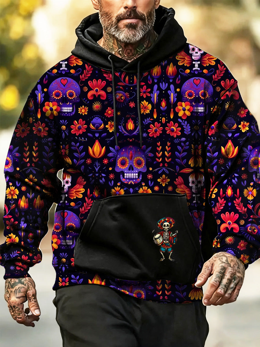Sudadera conmemorativa vintage de día de los muertos con estampado de arte para hombre