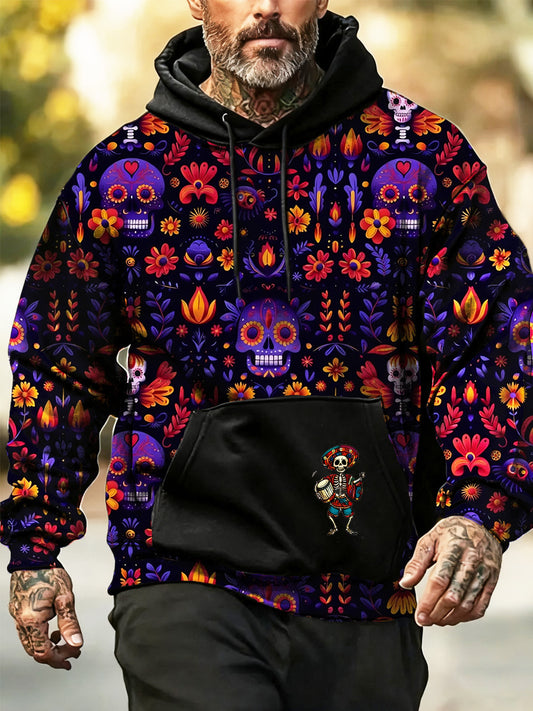 Sudadera conmemorativa vintage de día de los muertos con estampado de arte para hombre