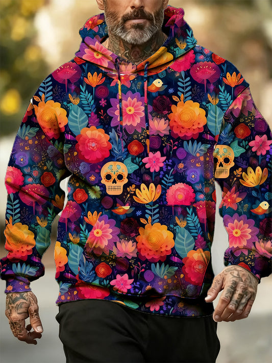 Sudadera conmemorativa vintage de día de los muertos con estampado de arte para hombre