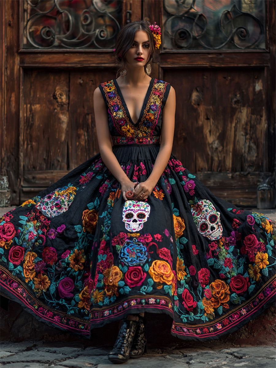 Día de las mujeres del vestido muerto cráneo