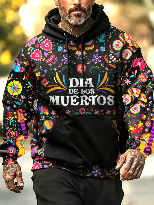 Sudadera conmemorativa vintage de día de los muertos con estampado de arte para hombre