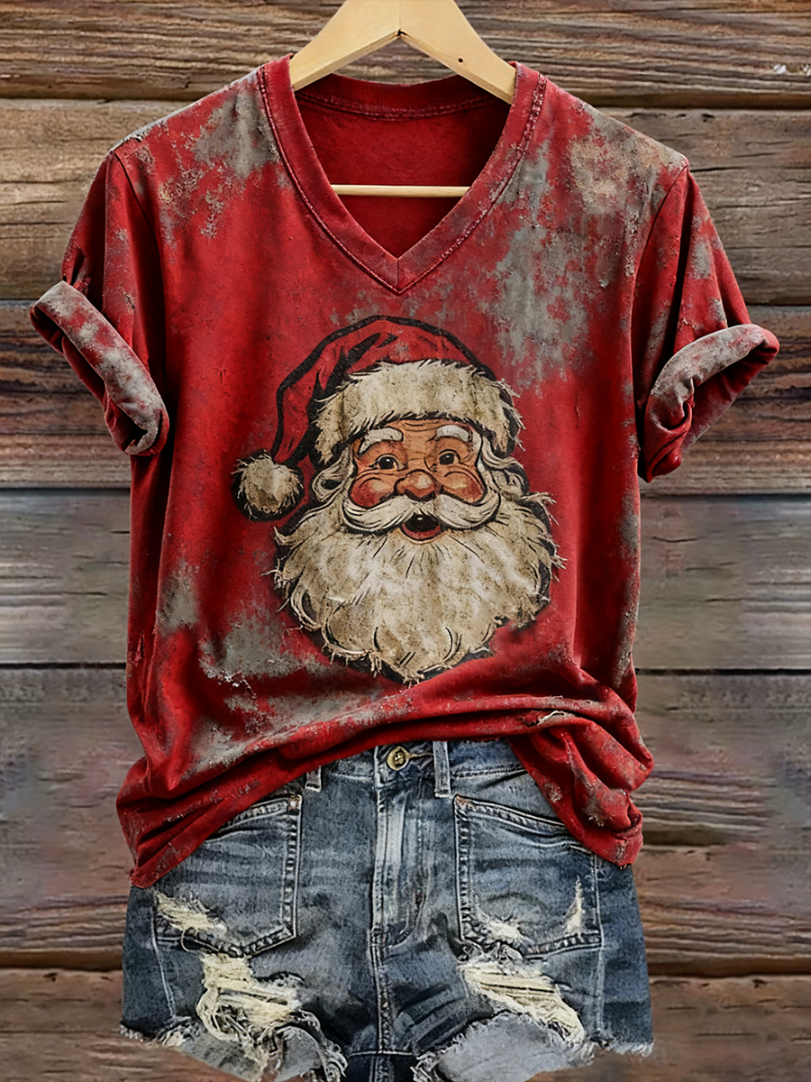 Camiseta casual con estampado de Santa Claus para mujer